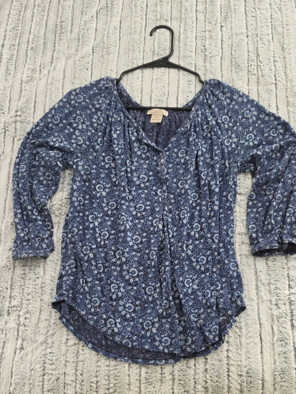 Lucky Brand Blue Floral Peasant Blouse